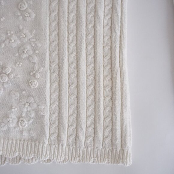 Northern Reflections White Knit Cardigan Floral Embroidered Grandmacore M Cotton - Picture 6 of 12